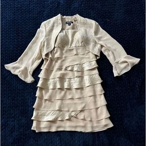 S. L. fashions 2-piece Bolero 3/4 sleeve‎ lace jacket dress with tiered skirt 8P